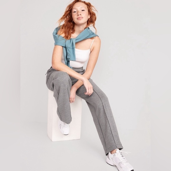 NWT! Faux Heather Gray High-Waisted Dynamic Fleece Pintucked Wide-Leg - Size XL🩵 - Picture 1 of 9